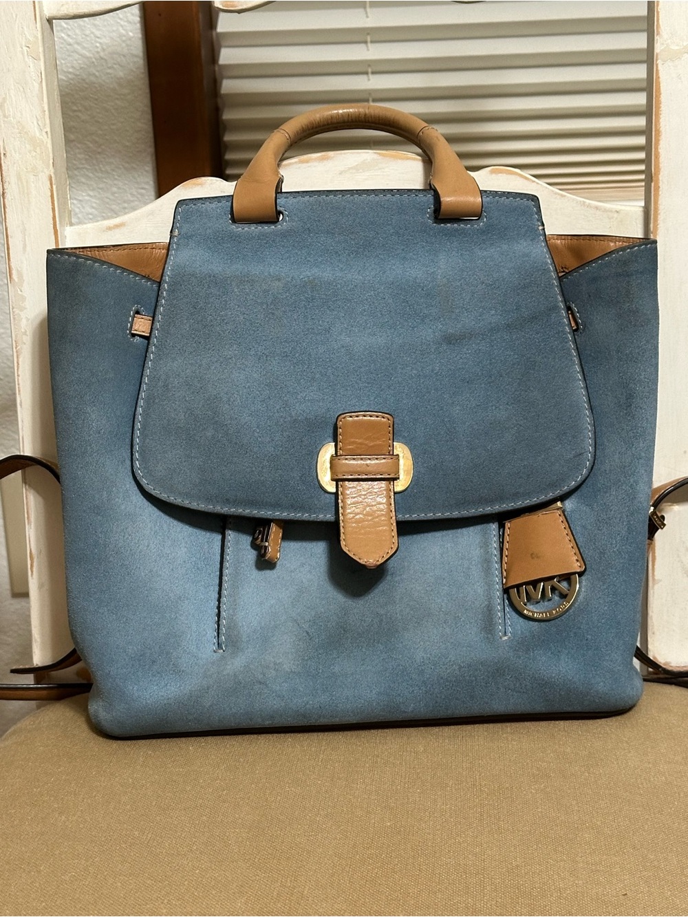 Michael Kors Romy Blue Suede and Leather Backpack